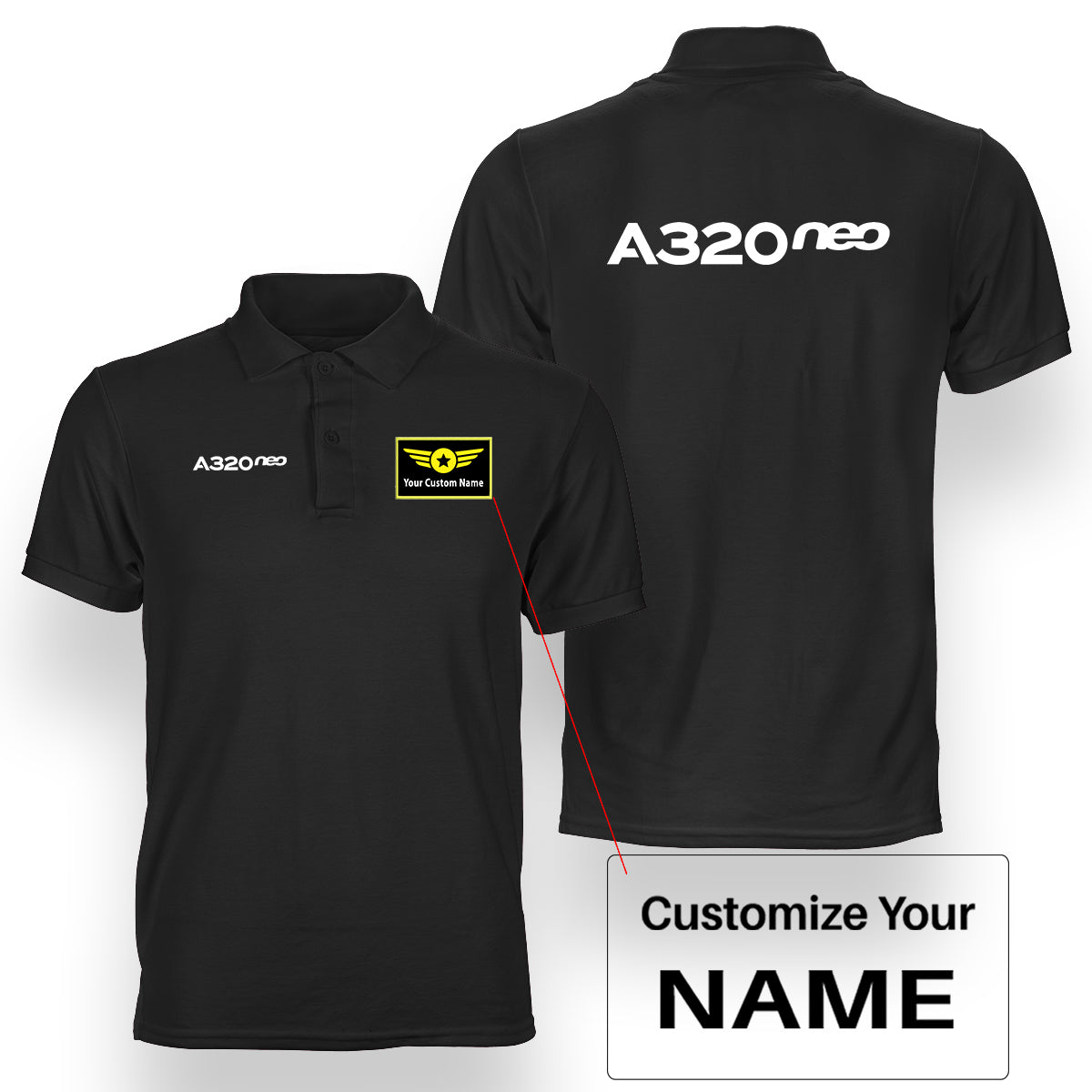 A320neo & Text Designed Double Side Polo T-Shirts
