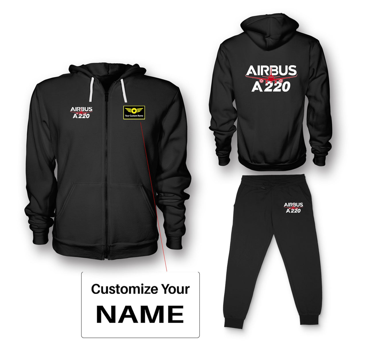 Amazing Airbus A220 Designed Zipped Hoodies & Sweatpants Set