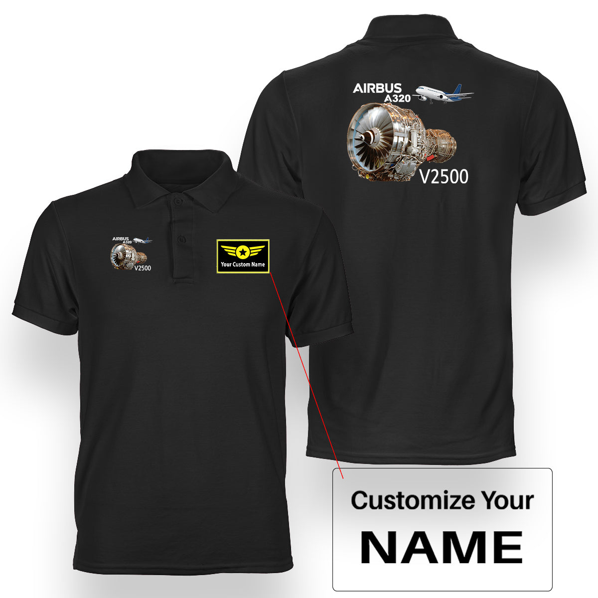 Airbus A320 & V2500 Engine Designed Double Side Polo T-Shirts