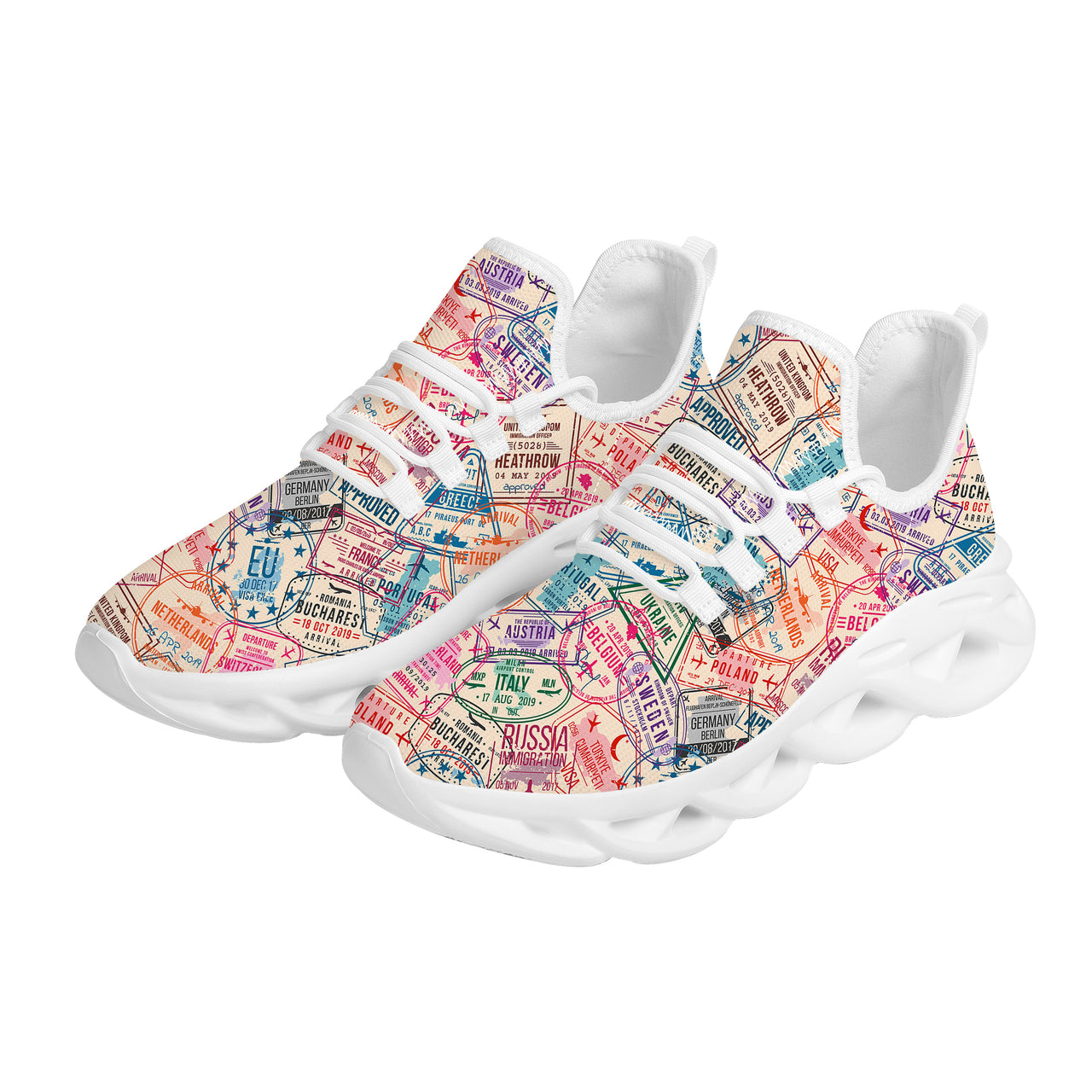 Passport Stamps Designed Sports Running Jogging Shoes