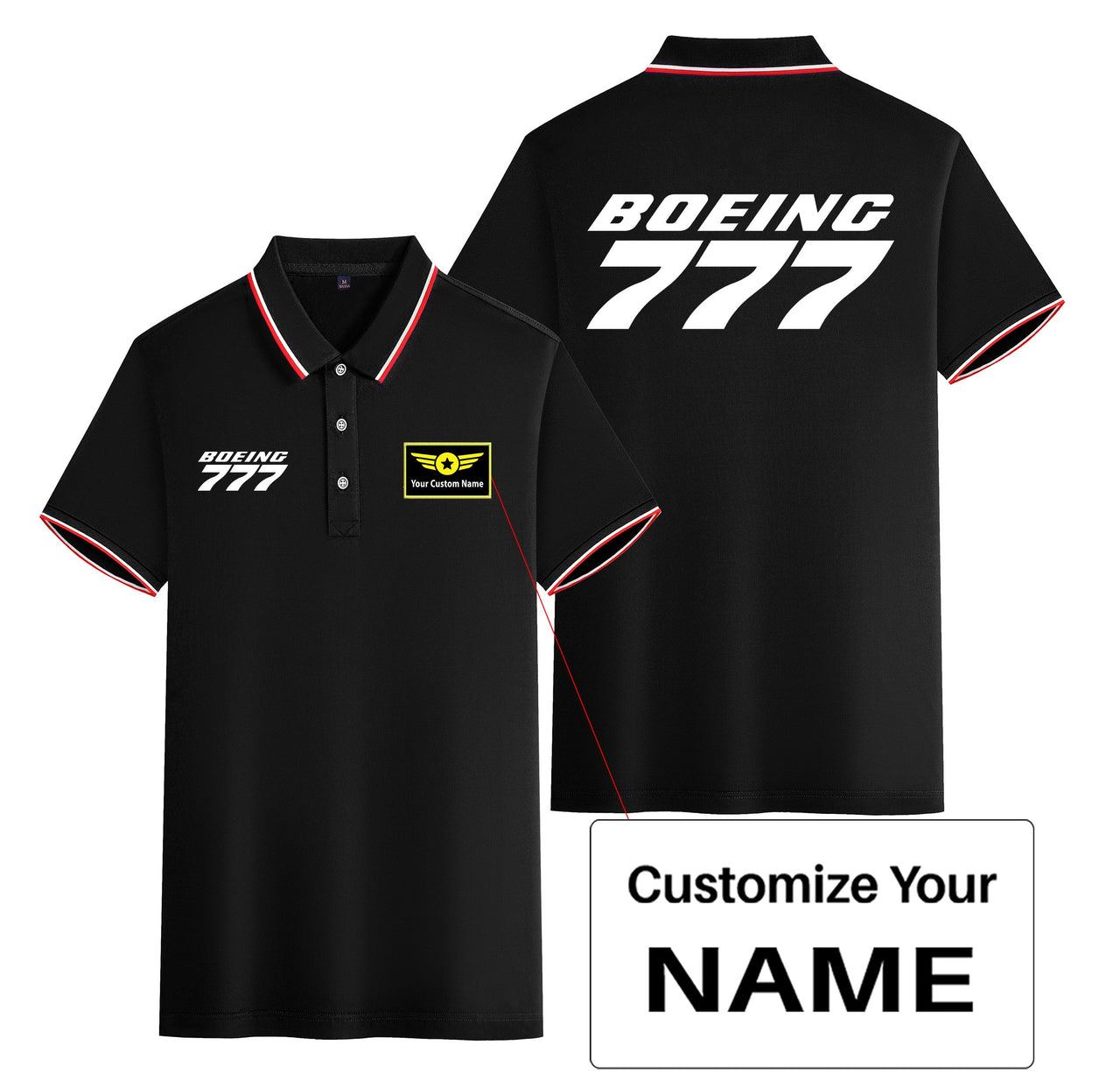 Boeing 777 & Text Designed Stylish Polo T-Shirts (Double-Side)