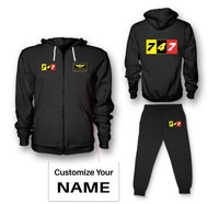 Thumbnail for Flat Colourful 747 Designed Zipped Hoodies & Sweatpants Set