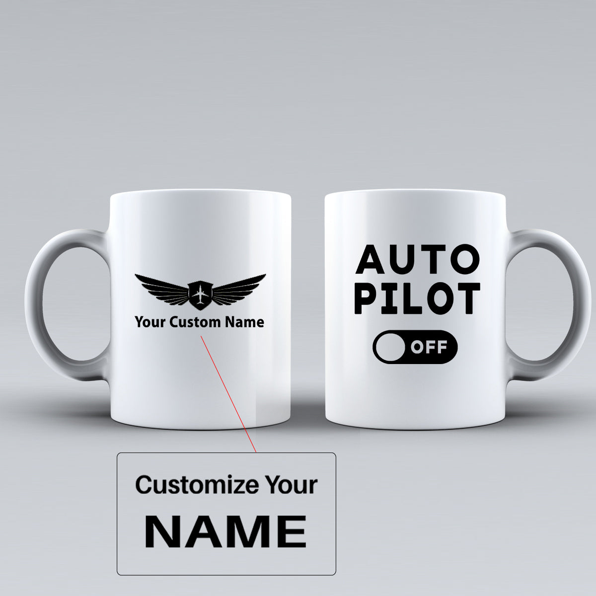 Auto Pilot Off Designed Ceramic White Mugs