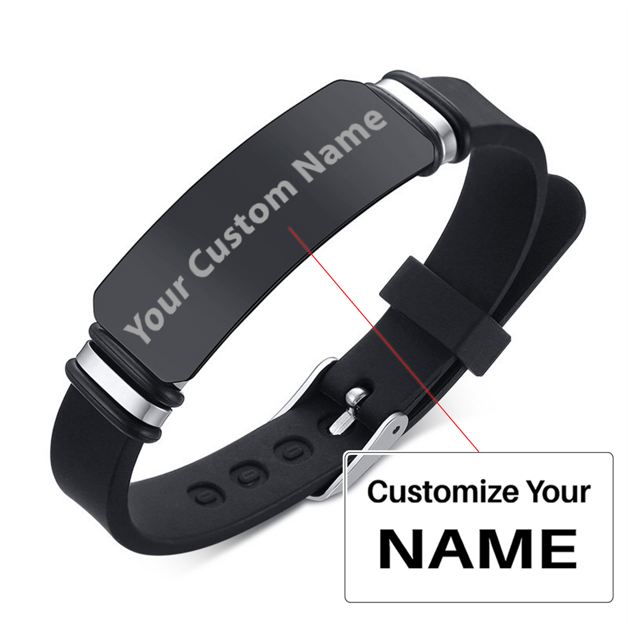 Your Custom Design Text Design  Men's Stainless Steel Curved Silicone Bracelet