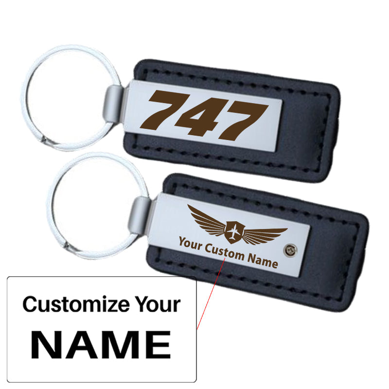 747 Flat Text Faux Leather Key Chains