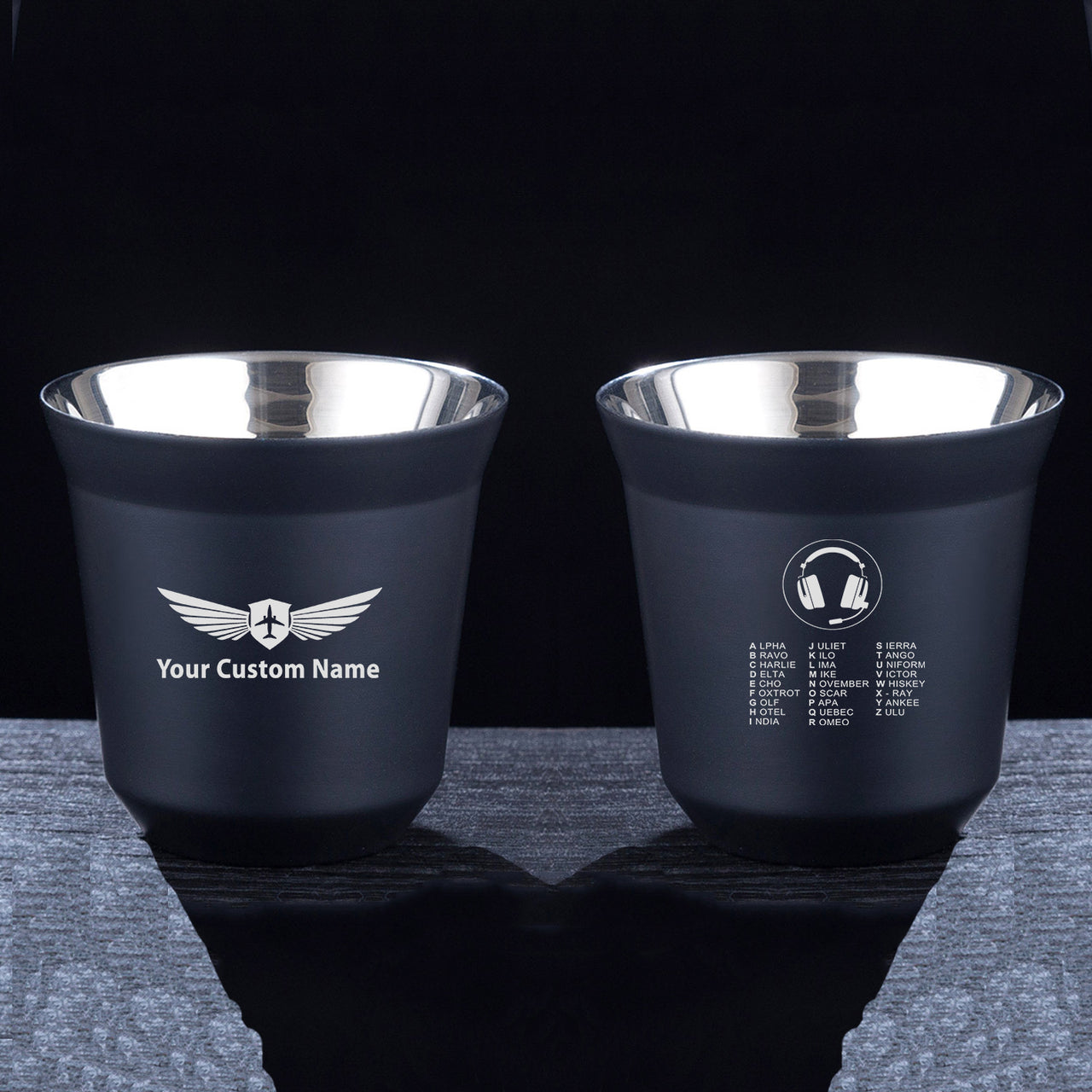 Aviation Alphabet 3 Designed Double Wall Stainless Steel Coffee Mugs