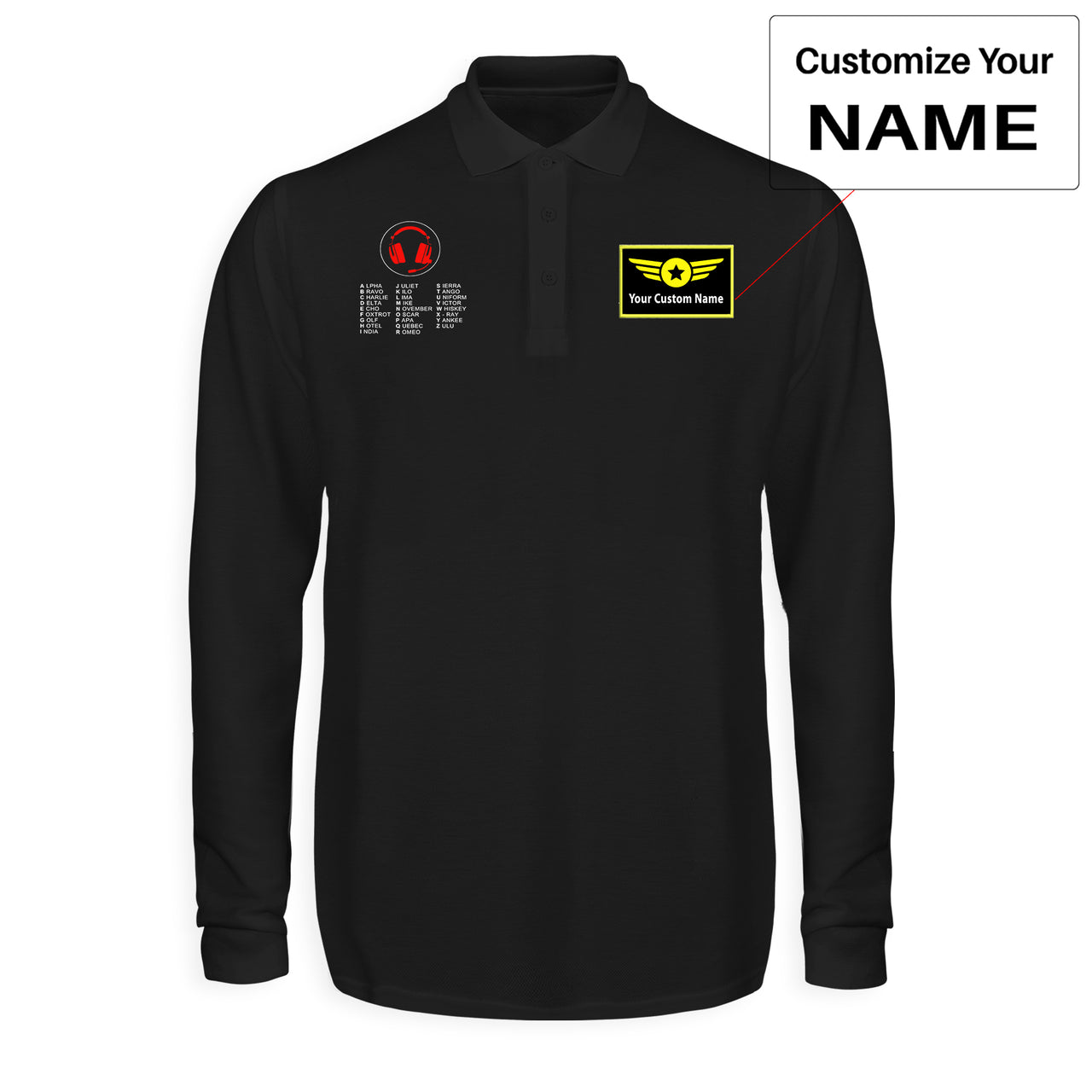 Aviation Alphabet 3 Designed Long Sleeve Polo T-Shirts