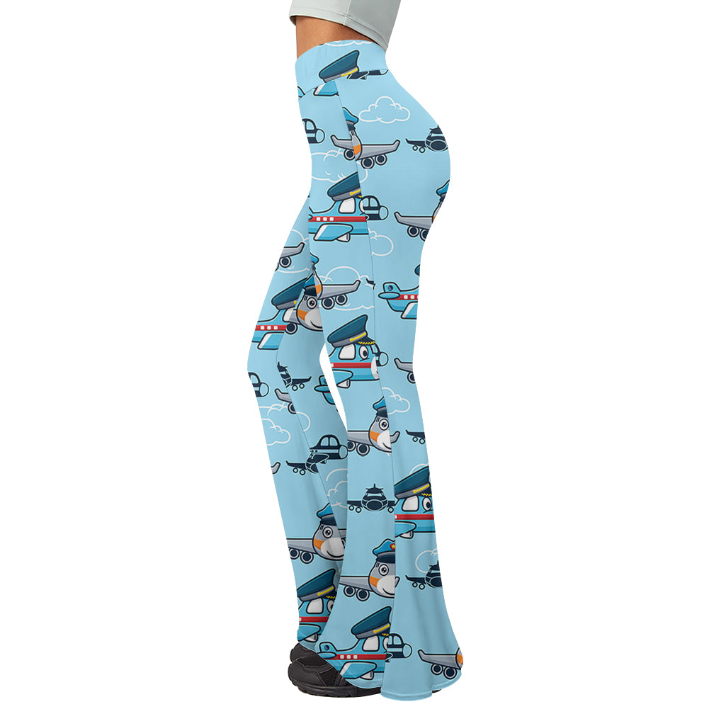 Cartoon & Funny Airplanes 2 Designed Women Yoga Flared Pants
