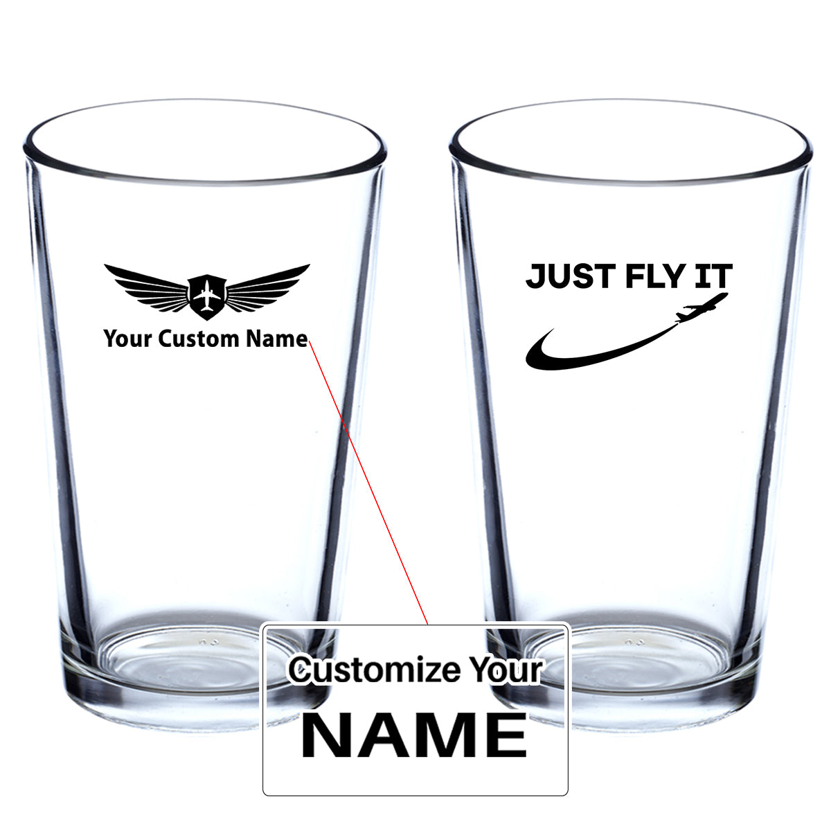 Just Fly It 2 Designed Beer & Water Glasses