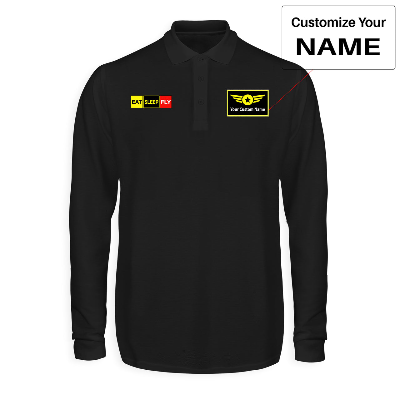 Eat Sleep Fly (Colourful) Designed Long Sleeve Polo T-Shirts