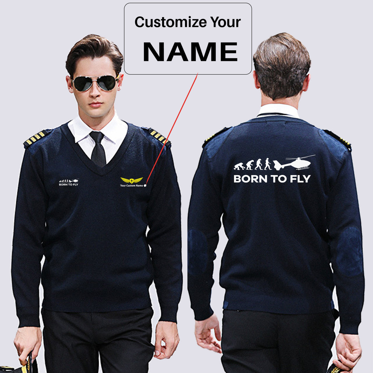 Born To Fly Helicopter Designed Wool Pilot Sweaters