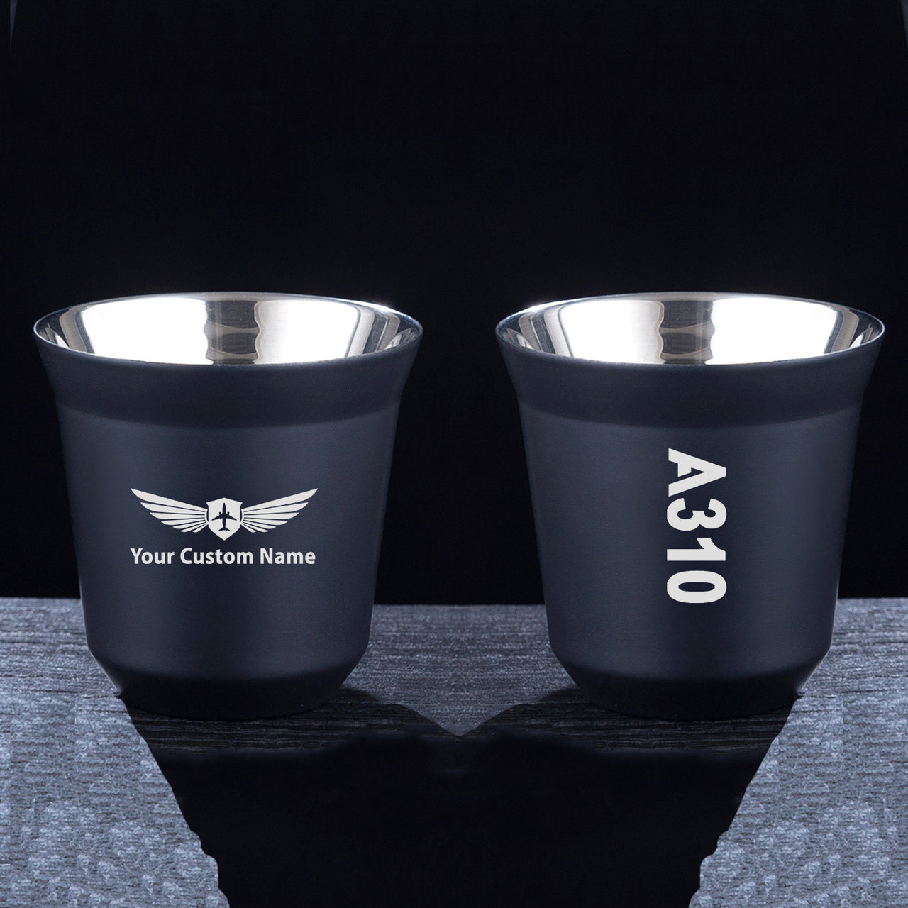 A310 Text Designed Double Wall Stainless Steel Coffee Mugs