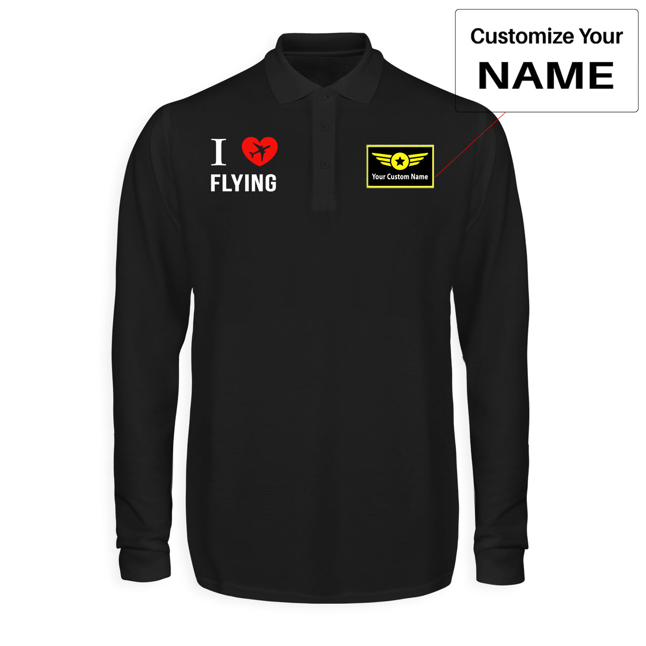 I Love Flying Designed Long Sleeve Polo T-Shirts