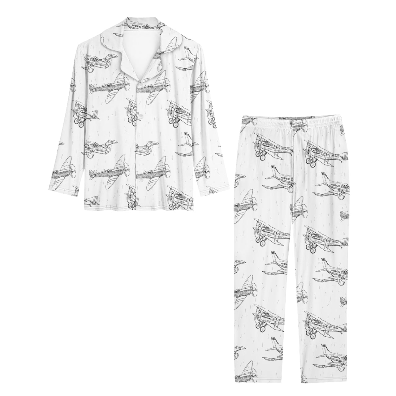 Super Aircrafts Designed Women Button Pajamas