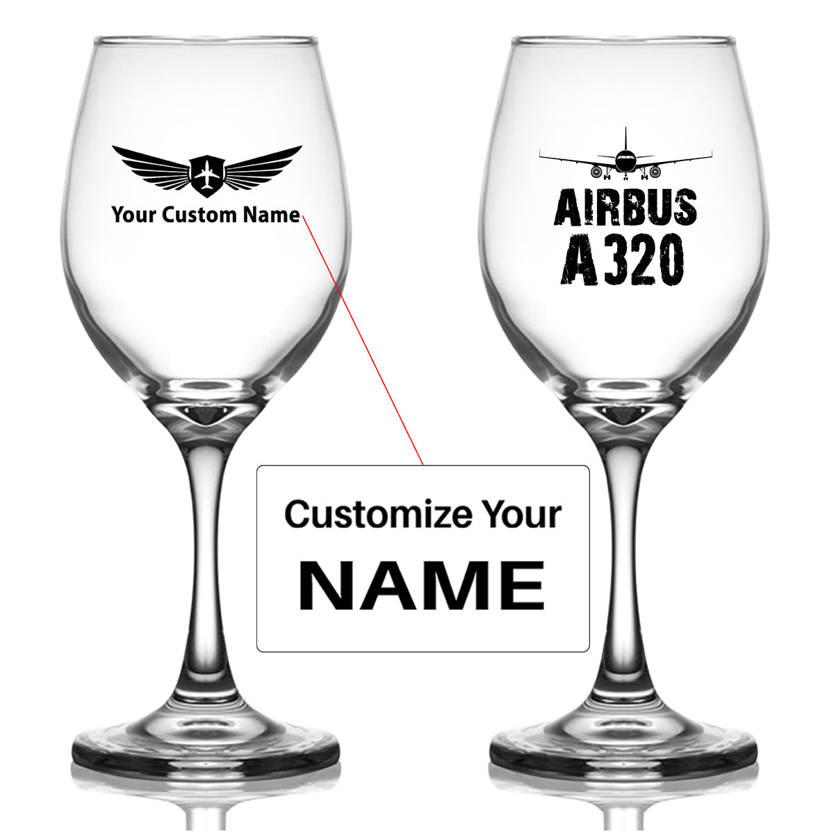 Airbus A320 & Plane Designed Wine Glasses