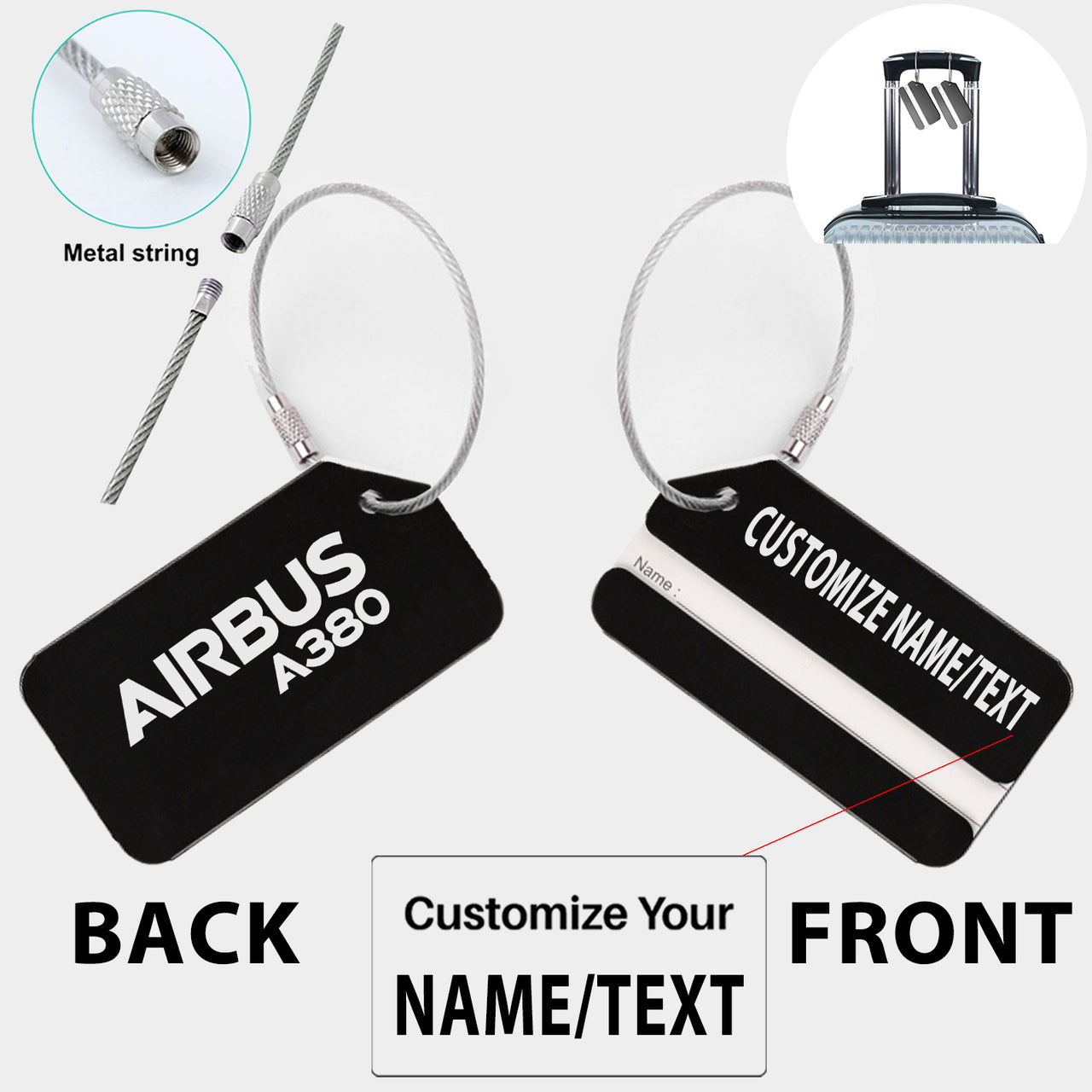 Airbus A380 & Text Designed Fashion Metal Luggage Tags