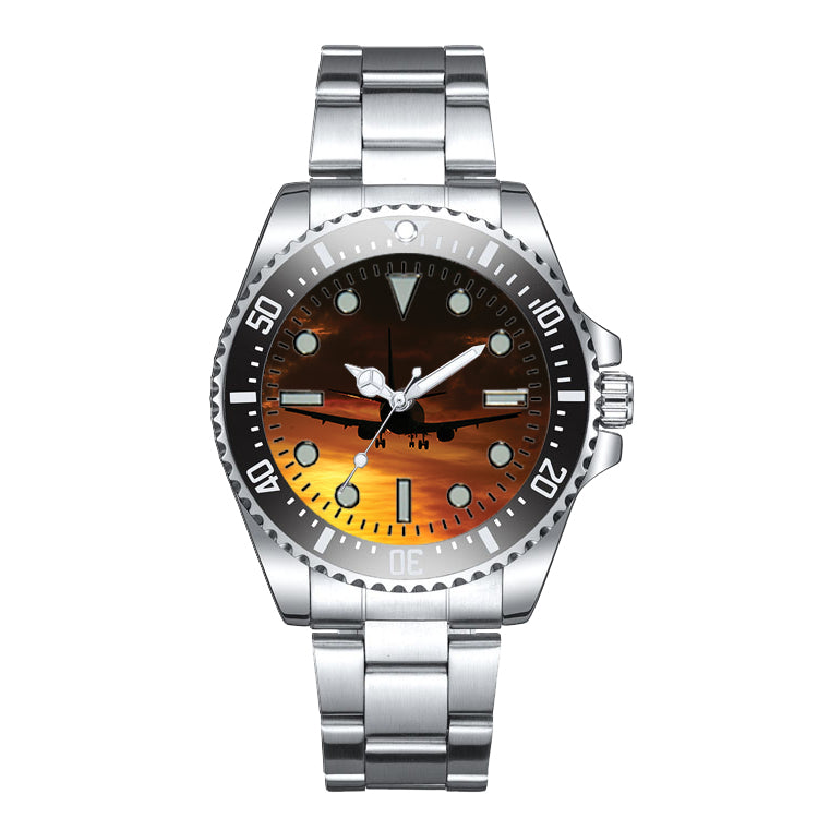Beautiful Aircraft Landing at Sunset Designed Luxury Aviators Best Choice Watches