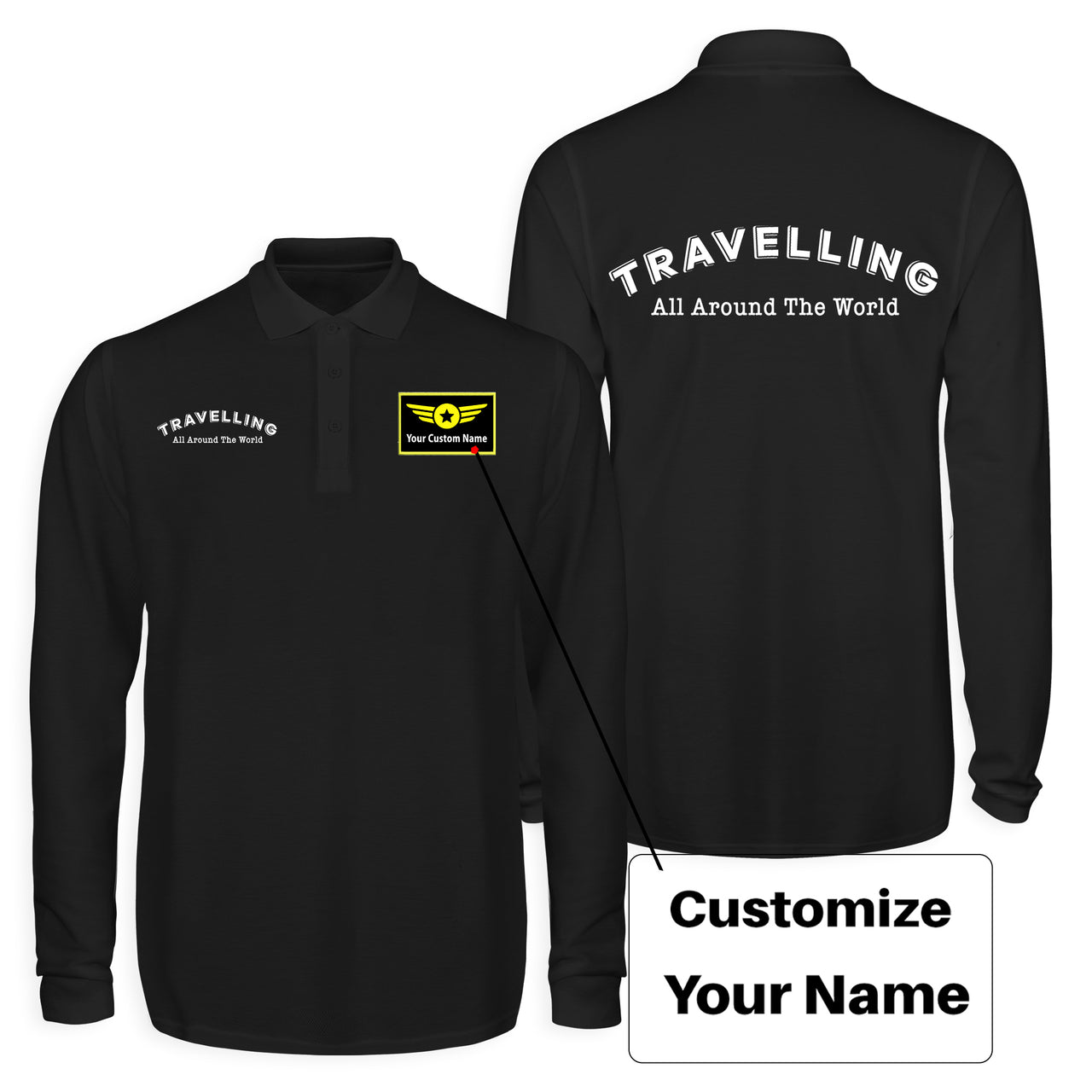Travelling All Around The World Designed Long Sleeve Polo T-Shirts (Double-Side)