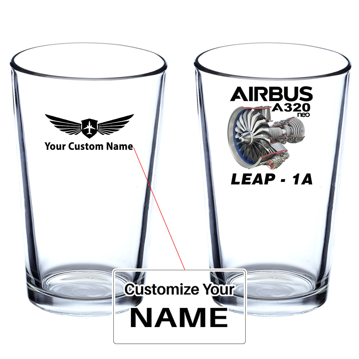 Airbus A320neo & Leap 1A Designed Beer & Water Glasses