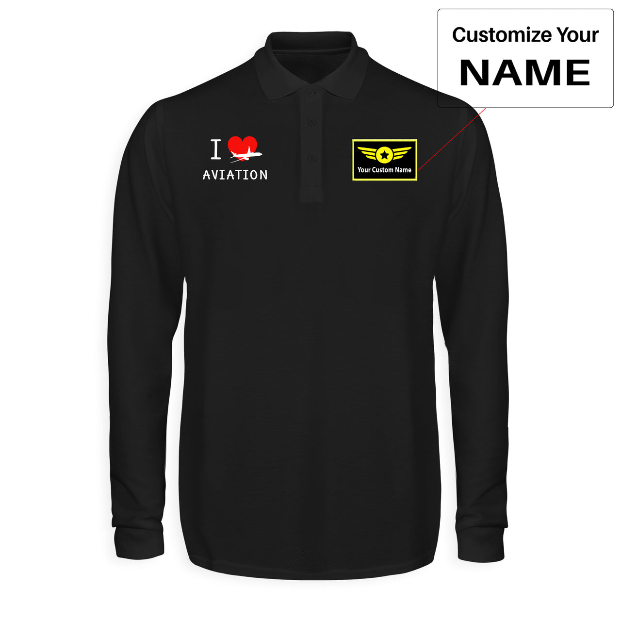 I Love Aviation Designed Long Sleeve Polo T-Shirts