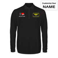 Thumbnail for I Love Aviation Designed Long Sleeve Polo T-Shirts