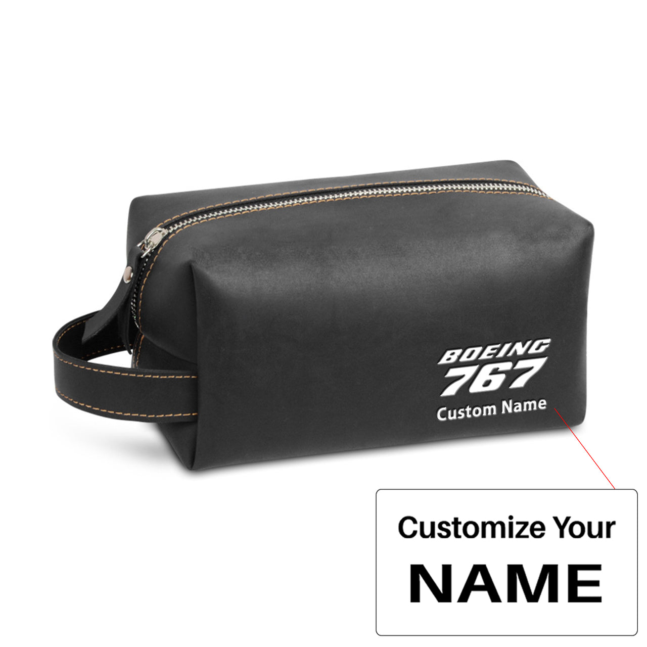 Boeing 767 & Text Designed Leather Clutch Toiletry Bag