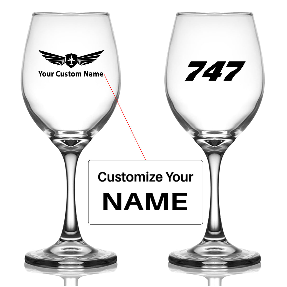 747 Flat Text Designed Wine Glasses