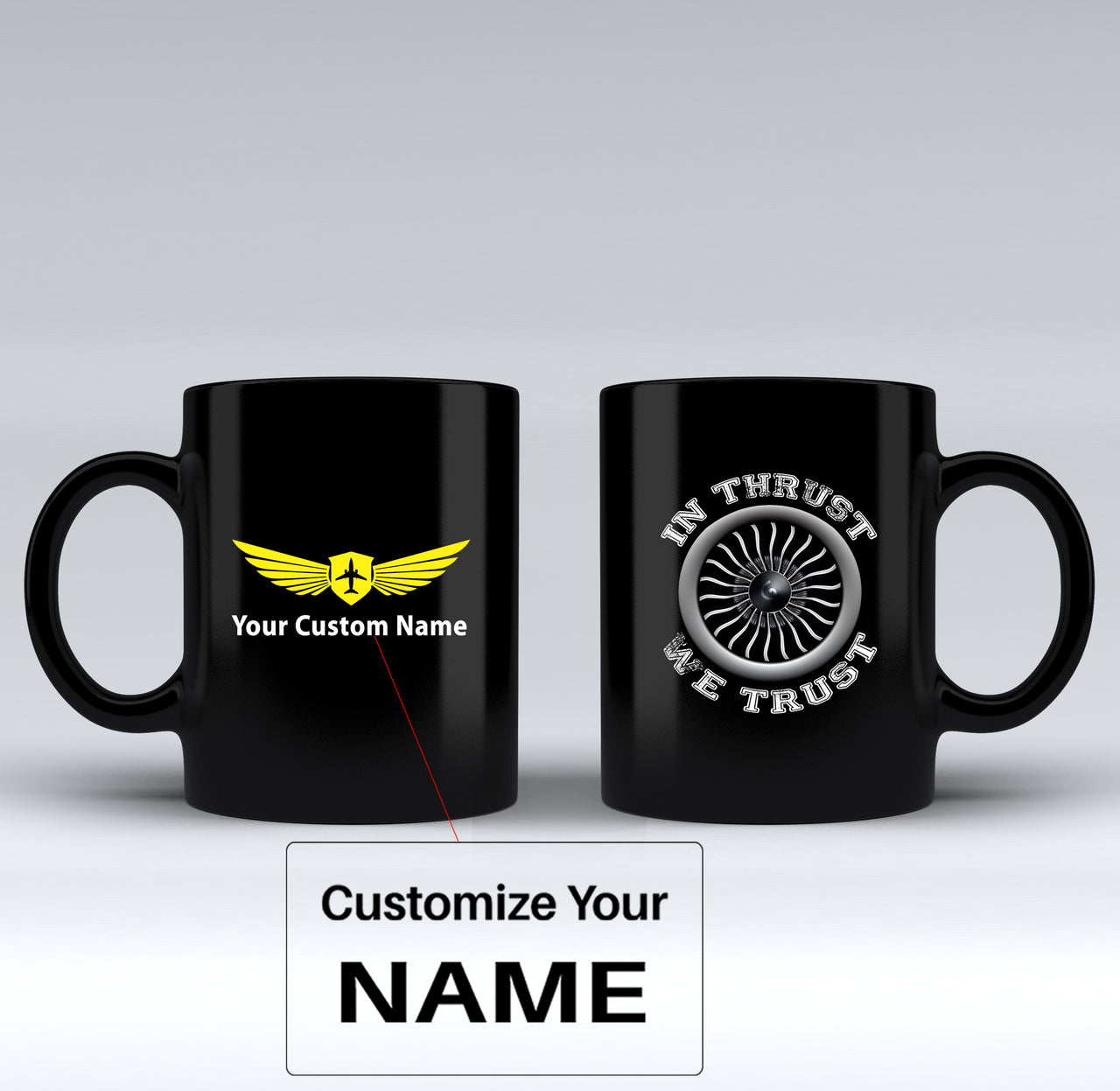 In Thrust We Trust (Vol 2) Designed Black Mugs