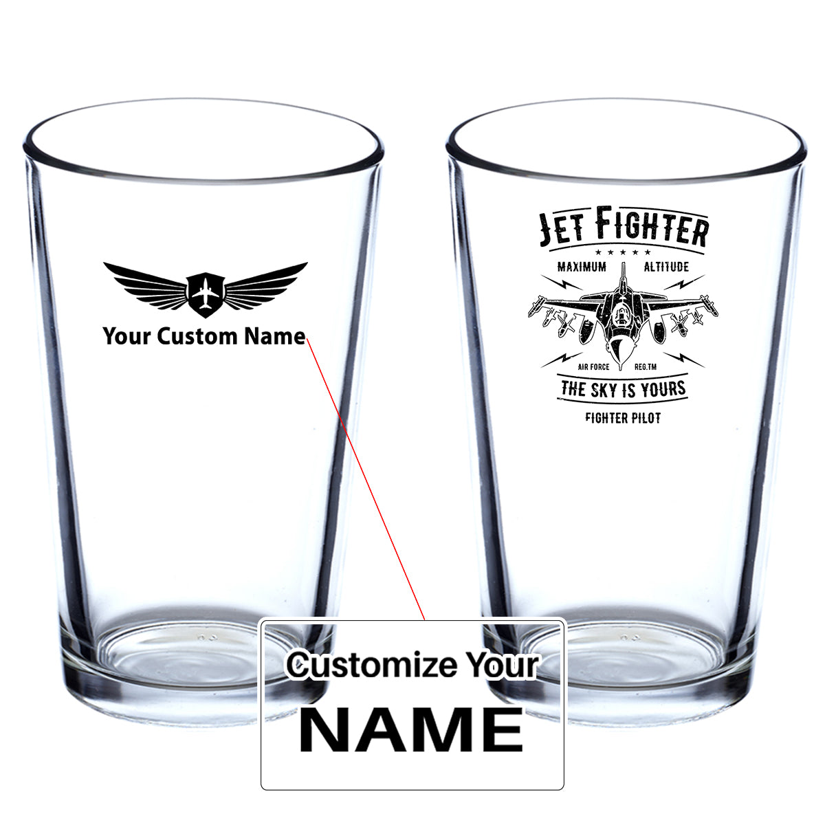 Jet Fighter - The Sky is Yours Designed Beer & Water Glasses