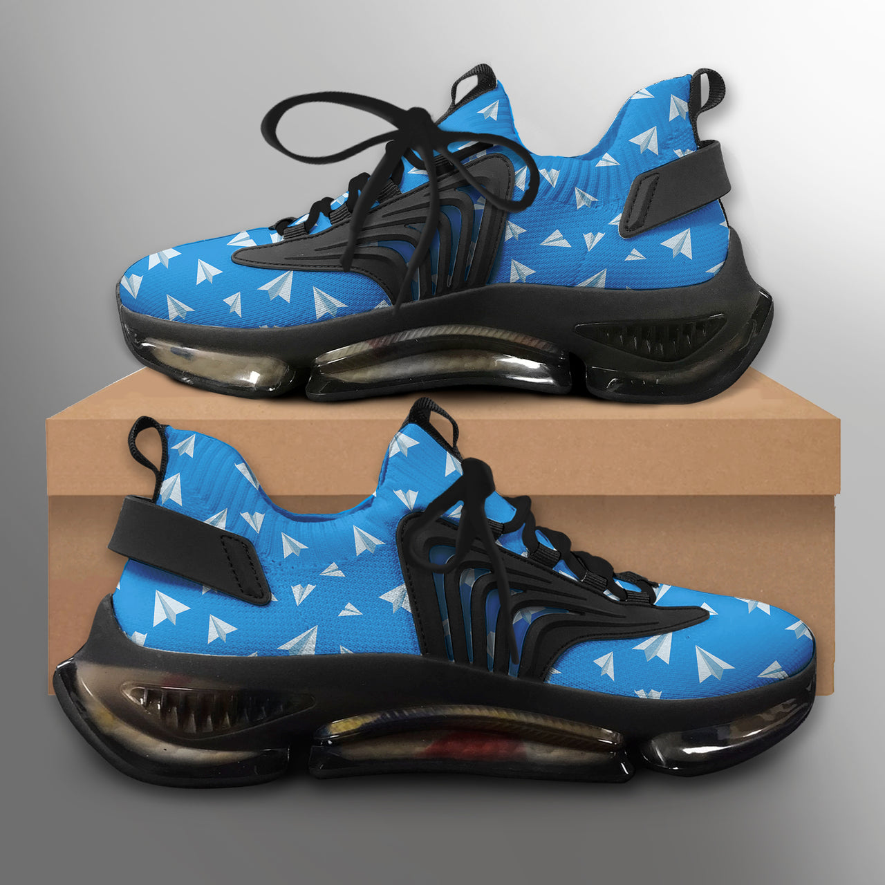 Paper Airplanes (Blue) Designed Fashion Running Shoes