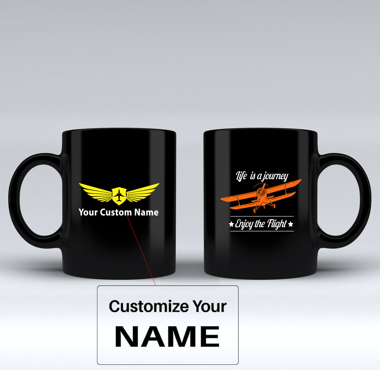 Life is a journey Enjoy the Flight Designed Black Mugs