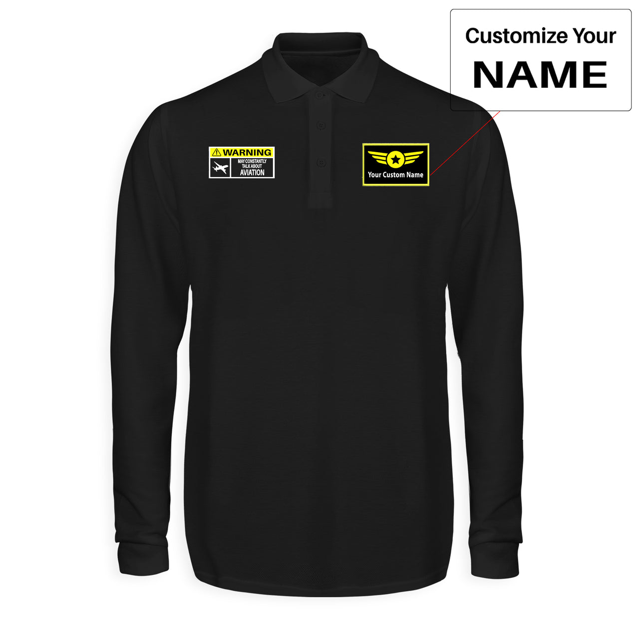 Warning May Constantly Talk About Aviation Designed Long Sleeve Polo T-Shirts