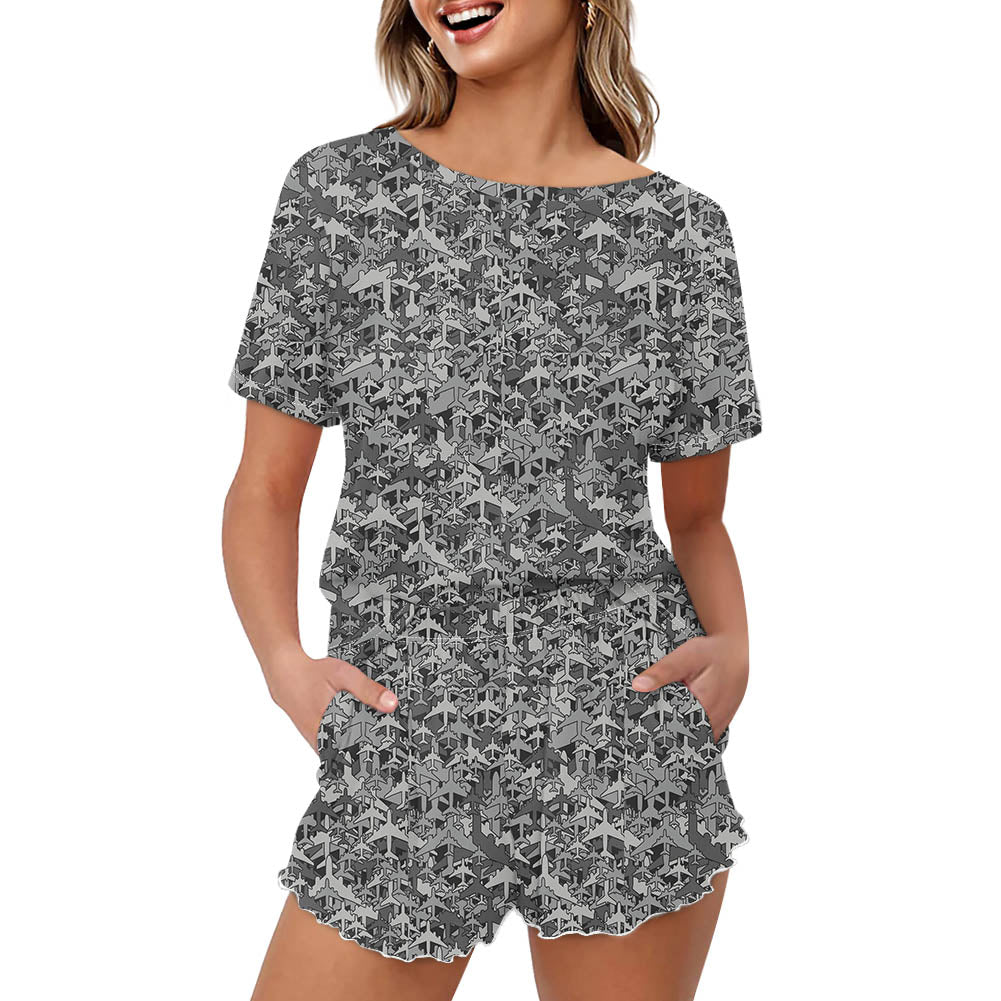 Dark Coloured Airplanes 2 Designed Women Summer Home Suits