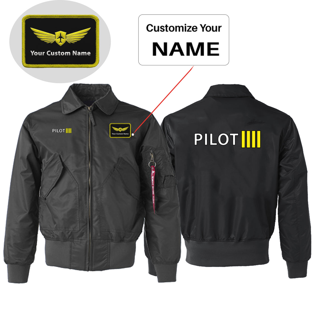 Pilot & Stripes (4 Lines) Designed Embroidered Patch Attachable Jackets