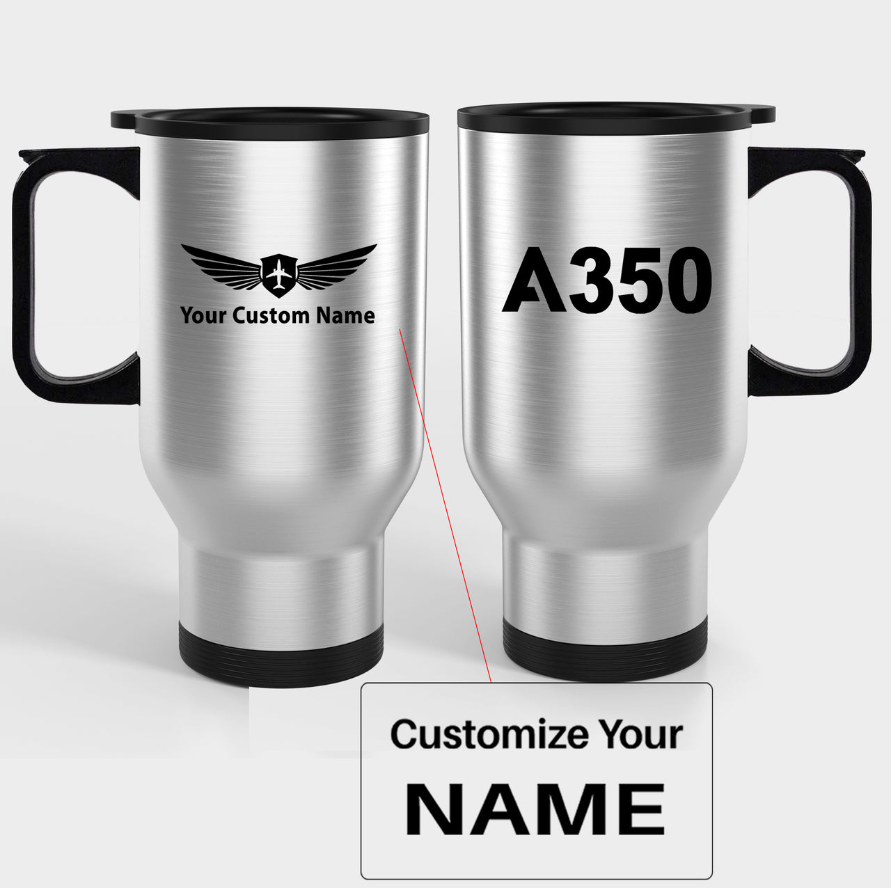 A350 Flat Text Designed Travel Mugs (With Holder)