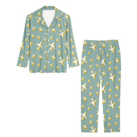 Thumbnail for Mixed Size Airplanes Designed Women Button Pajamas