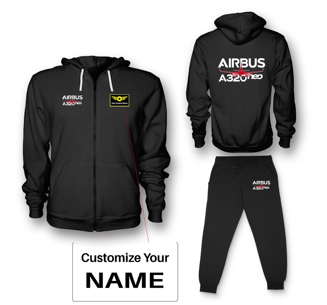 Amazing Airbus A320neo Designed Zipped Hoodies & Sweatpants Set