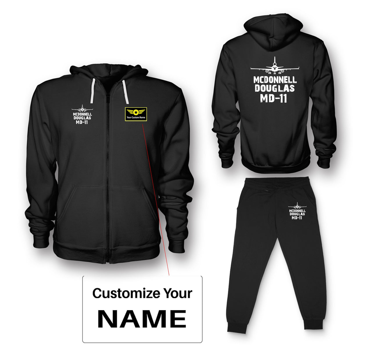 McDonnell Douglas MD-11 & Plane Designed Zipped Hoodies & Sweatpants Set