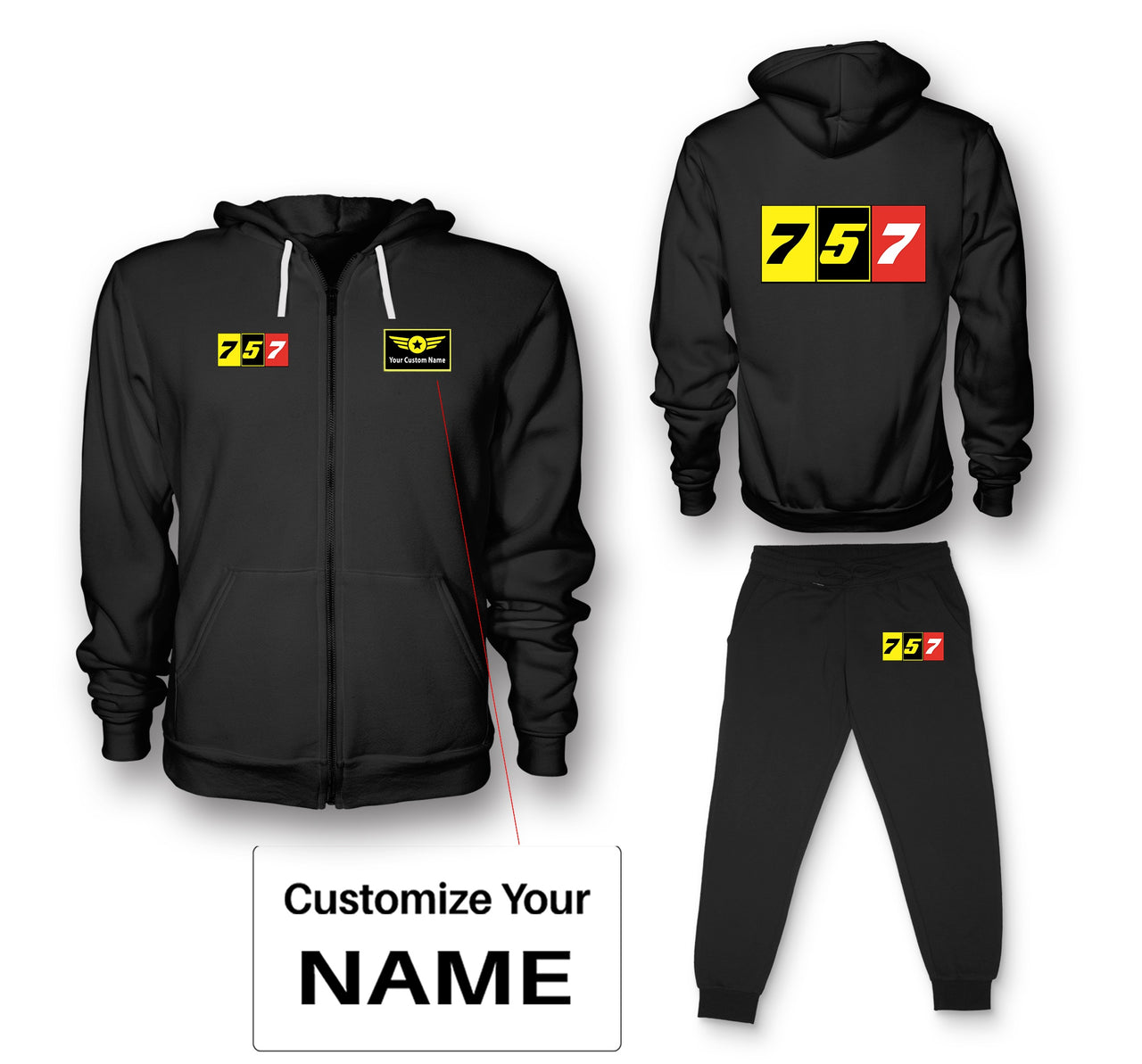 Flat Colourful 757 Designed Zipped Hoodies & Sweatpants Set