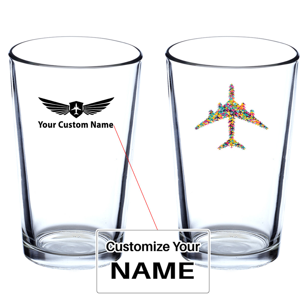 Colourful Airplane Designed Beer & Water Glasses