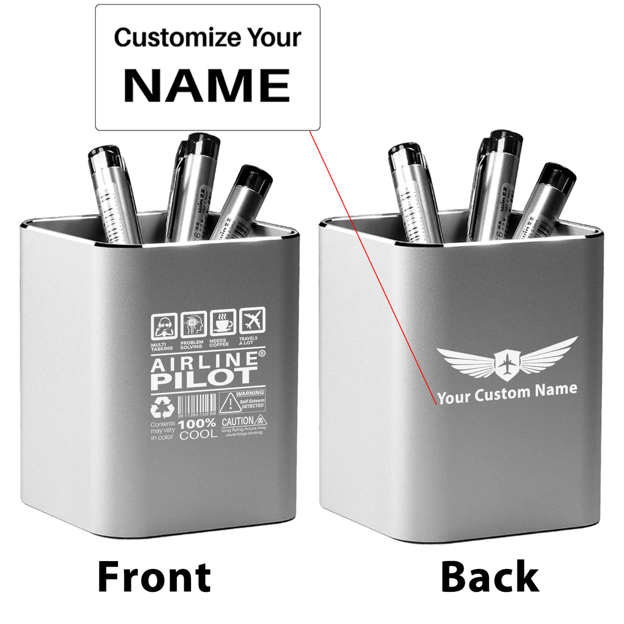 Airline Pilot Label Designed Aluminium Alloy Pen Holders