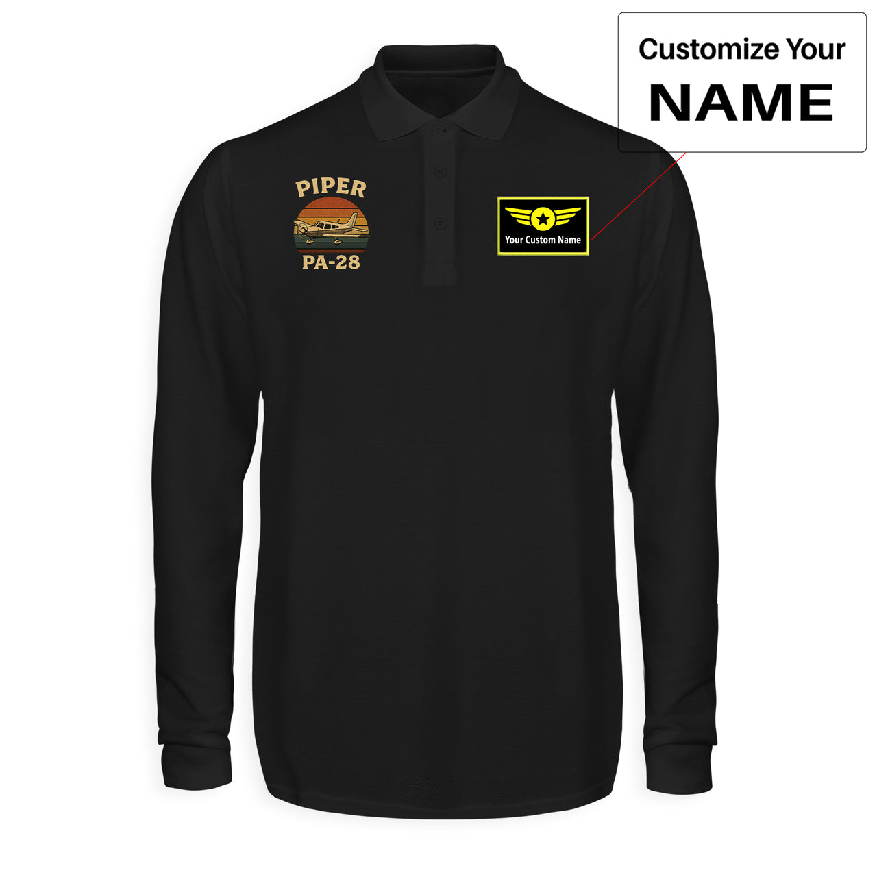 Retro Piper PA-28 Designed Long Sleeve Polo T-Shirts