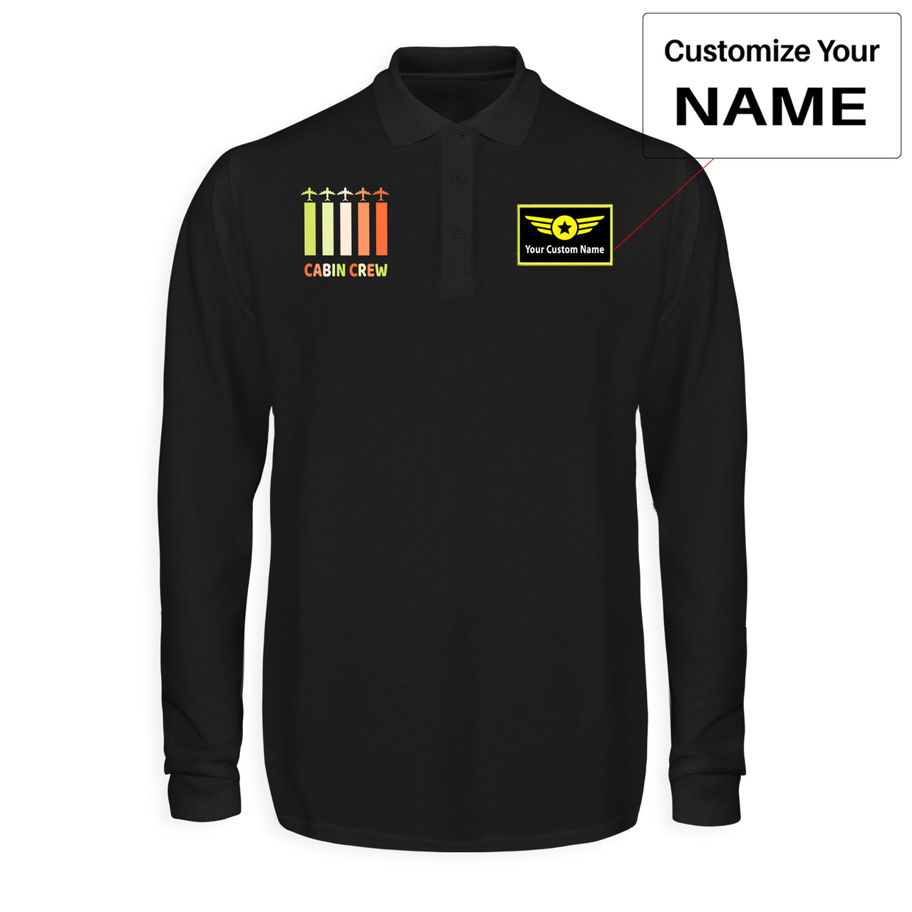 Colourful Cabin Crew Designed Long Sleeve Polo T-Shirts