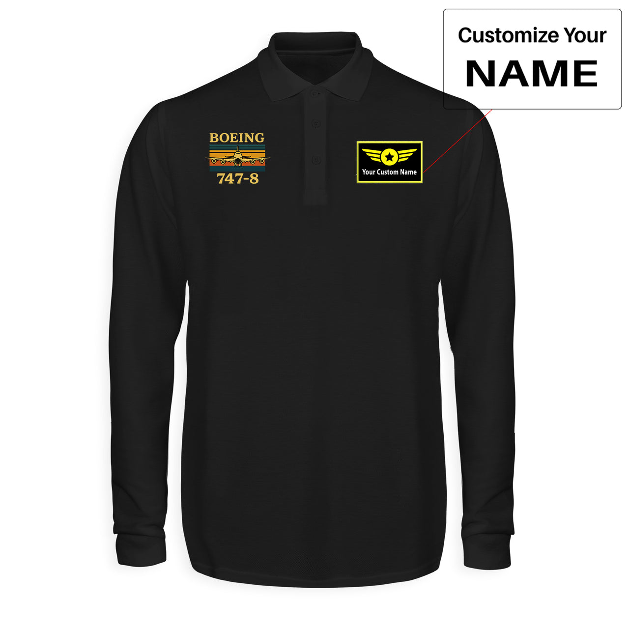 Retro Boeign 747-8 Designed Long Sleeve Polo T-Shirts