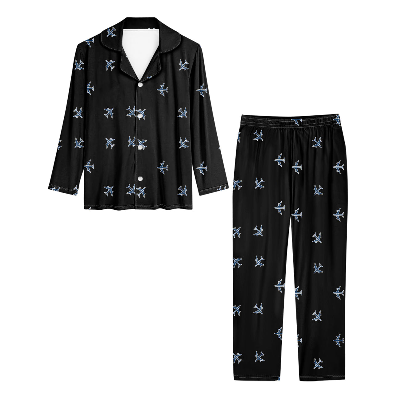 Nice Airplanes (Black) Designed Women Button Pajamas
