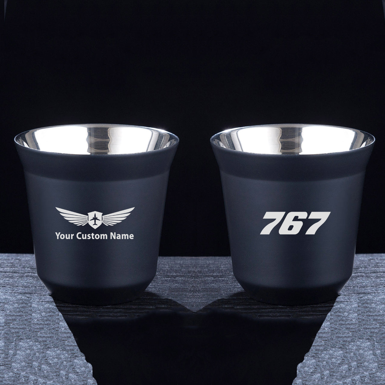 767 Flat Text Designed Double Wall Stainless Steel Coffee Mugs