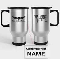 Thumbnail for World Map (Text) Designed Travel Mugs (With Holder)