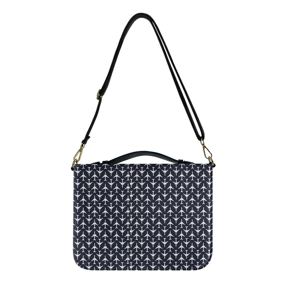 Perfectly Sized Seamless Airplanes Dark Blue Designed PU Accessories Bags Strap Style
