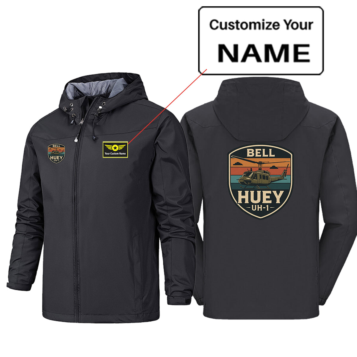 Retro BELL HUEY UH-1 Designed Rain Jackets & Windbreakers