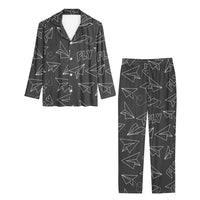 Thumbnail for Paper Airplane & Fly (Gray) Designed Women Button Pajamas